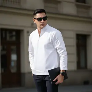 Koko Toyobo Kerah V Lengan Panjang Koko Putih Panjang Koko Casual Pria Gaya Modern