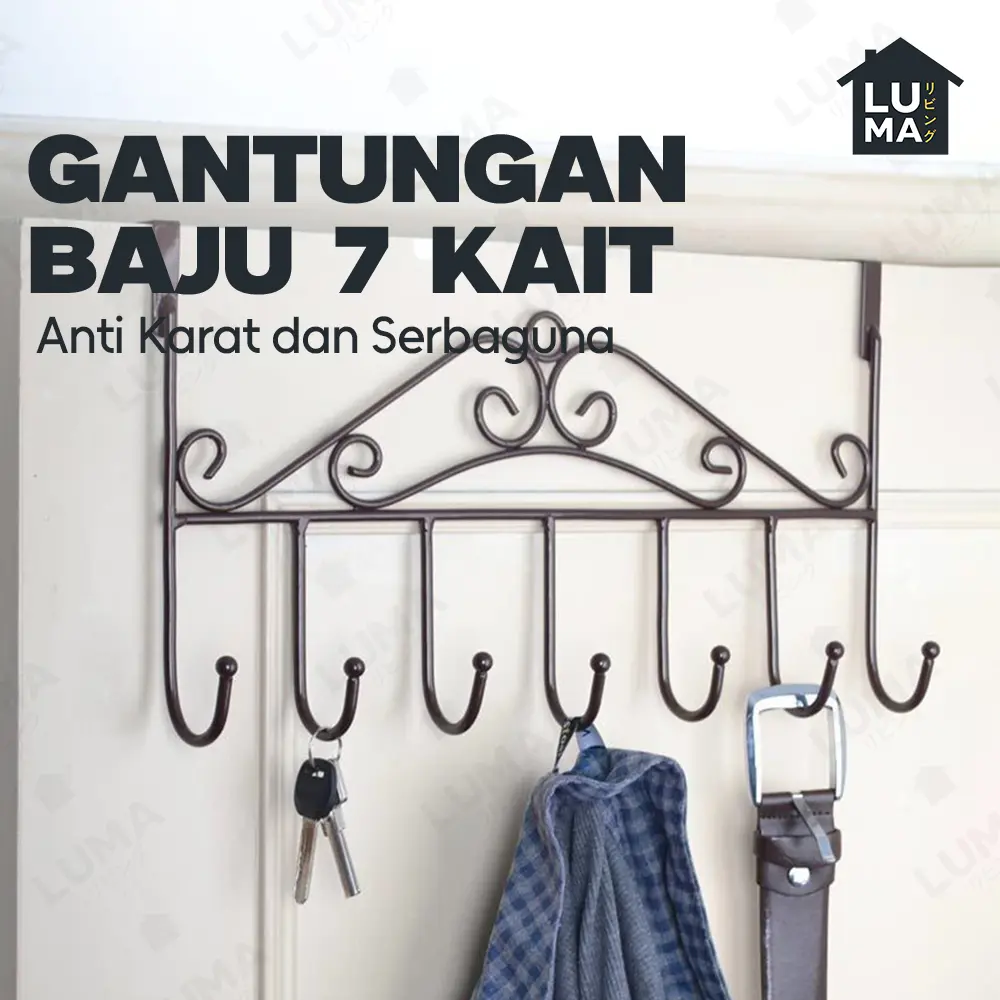 Gantungan Baju 7 Cantolan Pakaian Tas Topi Belakang Pintu Steel Clothes Anti Karat Serbaguna