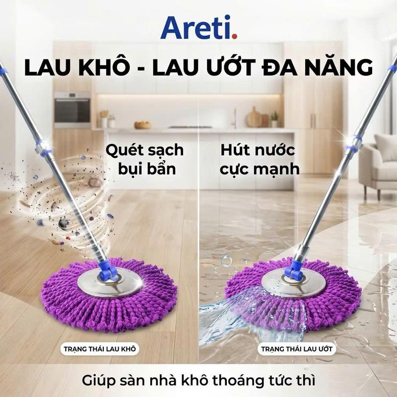 cây chổi lau nhà mặt inox đa năng tiện lợi lau khô lau ướt xoay 360…