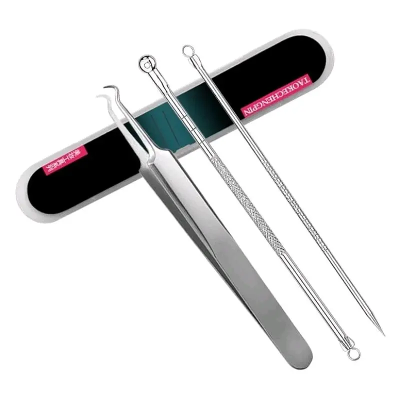 Set 3 in One Perawatan Alat Pinset Pembersih Pencabut Komedo Pencetan Pengangkat Penjepit Komedo Jerawat Wajah Bersih Facial Kit Stainless Anti Karat