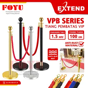 Extend Tiang Pembatas Antrian Antrean VIP Emas Gold Besi Steel Queue Line Pole Tali Bludru Velvet Stand VPB Series