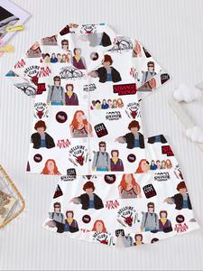Pijama para niños de Stranger Things - Conjunto de verano de manga corta, 2 piezas, nuevo conjunto de camisa con cuello y shorts holgados. Los pijamas cuentan con imagen de personajes icónicos.