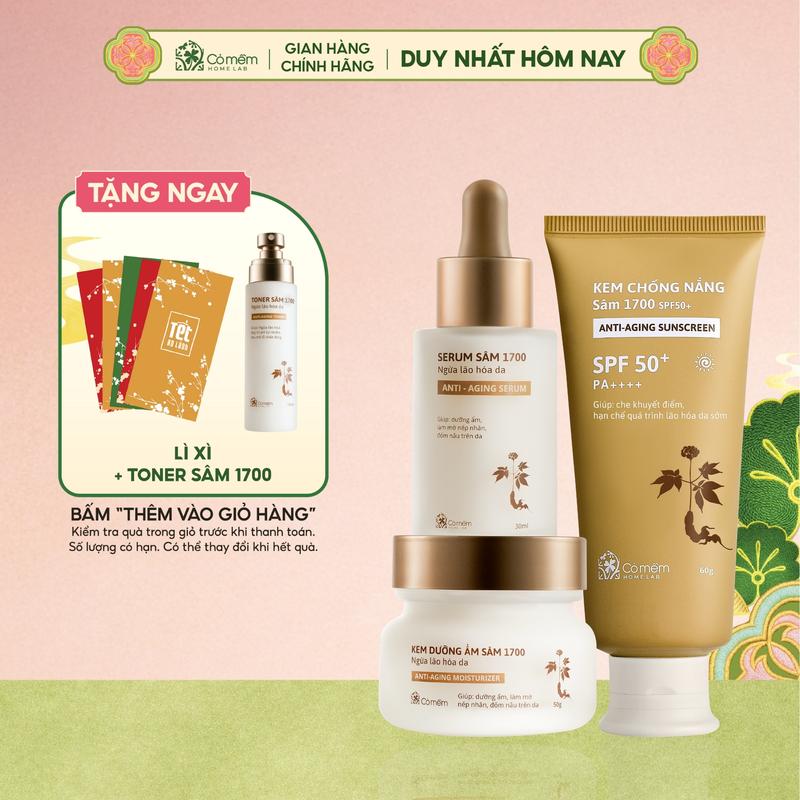  Bộ Chăm Sóc Da 3 Bước Kem Dưỡng Serum Sâm Và Kem Chống Nắng Sâm 1700 Cỏ Mềm 