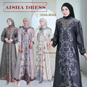 Dress AISHA Bahan Silk Premium Gamis Lebaran Motif Mewah Dan Elegan Terbaru 2025