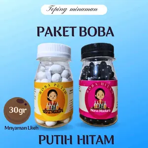 PAKET ISI 2 BOTOL HITAM PUTIH BOBA TOPPING MINUMAN KEMASAN BOTOL