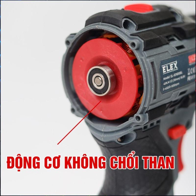 Máy khoan pin ELEX EL-ID1610BL, Không chổi than, Chuyên khoan bê tông, khoan tường, sắt, gỗ, bắt vít, Có khóa trục 4