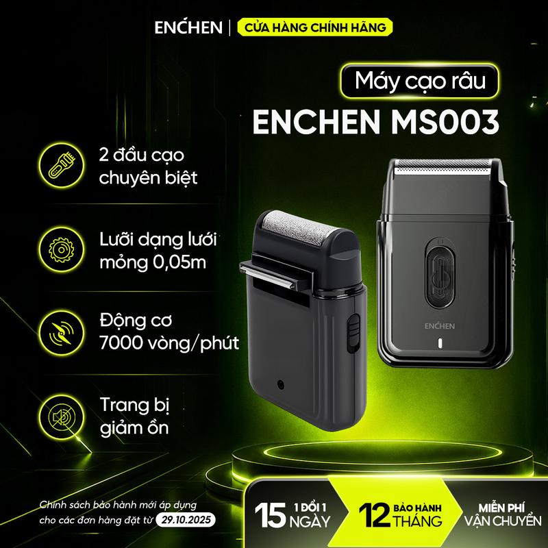 Máy cạo râu mini Enchen MS003 2 đầu cạo-lưới bảo vệ an toàn lưỡi dao tự mài, tích hợp tông đơ, pin dùng đến 30 ngày - BH 12 tháng