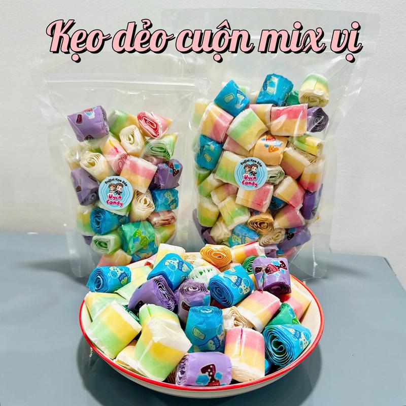 Kẹo Dẻo Cuộn Mix Nhiều Vị, Vị Việt Quất Dâu, Cam, Táo, Dẻo Mềm Rất Dễ Ăn, Snack Ăn Vặt, Bánh kẹo tết 2026