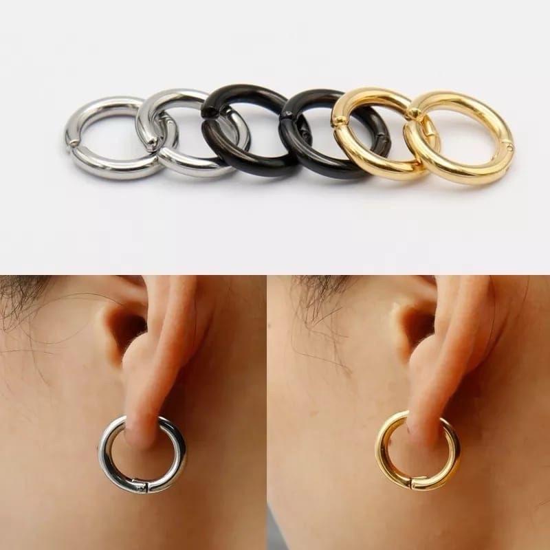 Anting jepit tanpa tindik model hoop style k-pop Silver Titanium 1
