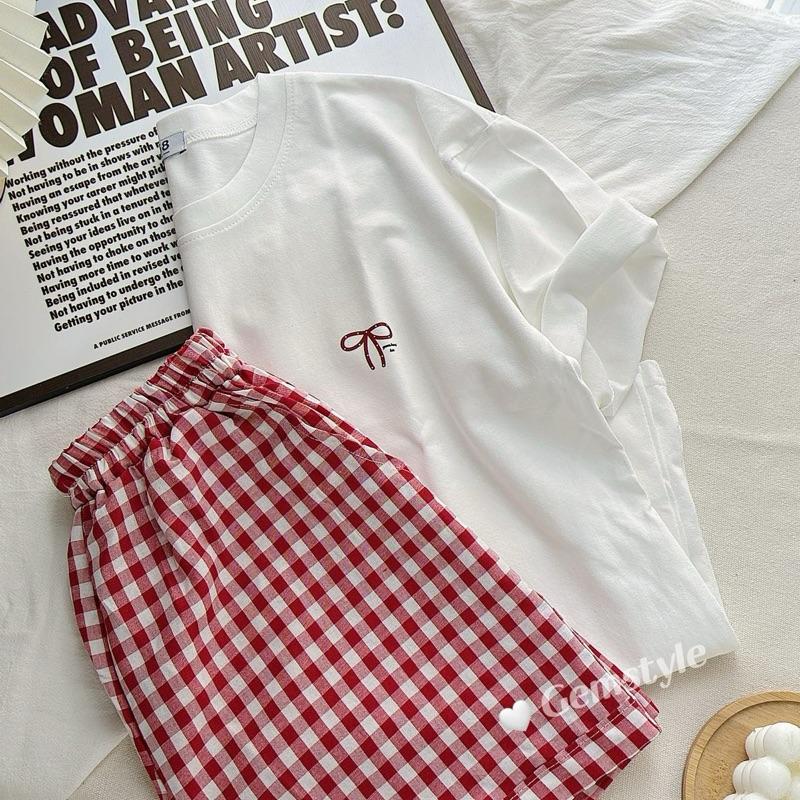 Bộ Đồ Ngủ áo phông KÈM quần caro nhiều màu mặc nhà mùa hè, chất liệu cotton thoáng mát (có size nhỏ)