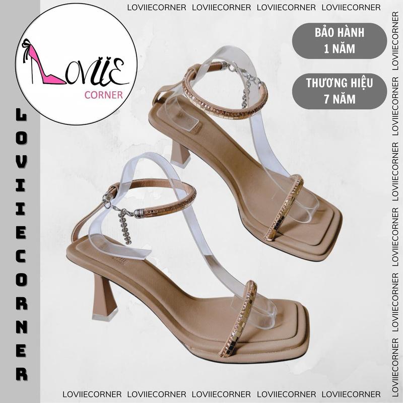 LOVIIECORNER GIÀY SANDAL CAO GÓT ĐI TIỆC ĐÍNH ĐÁ - SANDAL CAO GÓT NỮ MŨI VUÔNG GÓT TRỤ LOE CAO 7 PHÂN - 9 PHÂN - GG250213