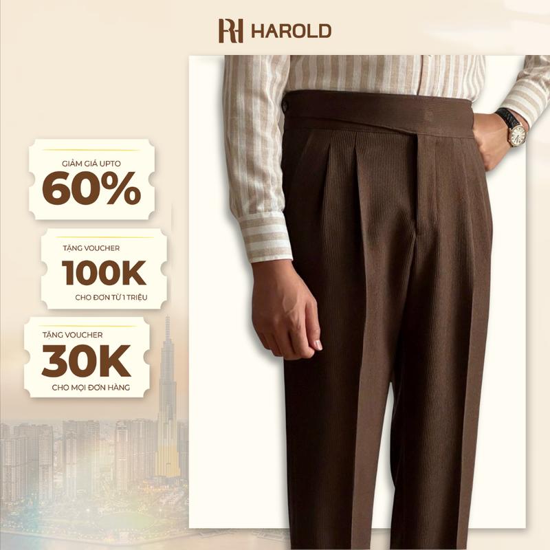 Quần Âu Nam Cạp Cao Ống Suông Cao Cấp Harold Gurkha Season 5 Vải Nhung Tăm - Quần Tây Vải Mềm Mịn Thoáng Mát, Co Giãn Chống Nhăn, Không Phai Màu, Đứng Form Tôn Dáng, Phong Cách Thanh Lịch - Hàng Cao Cấp