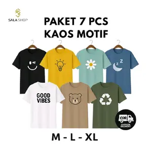 [7 PCS] Kaos Motif Simple T-Shirt Pendek Unisex,Pria Wanita Dewasa bahan PolyCotton 30s