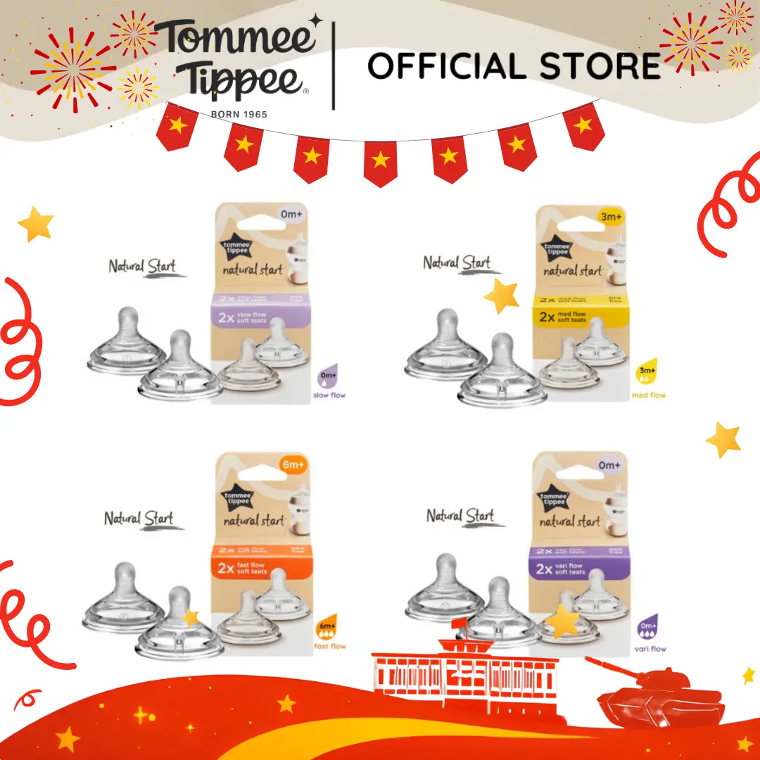 Núm Ty Silicon Thay Thế Siêu Mềm Tự Nhiên Tommee Tippee Natural Start Nhiều Size (Vỉ Đôi, Tách Lẻ)