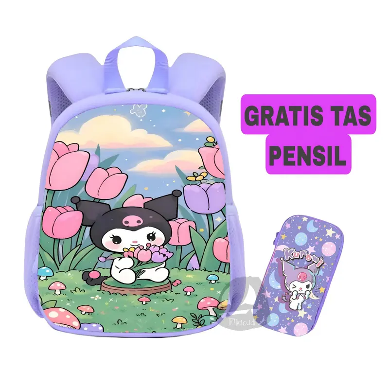 Tas Ransel Karakter Cartoon Kuromi Labubu / Tas Anak Perempuan Sekolah Paud TK Motif Kartun / Fashion Anak Wanita Backpack Viral Lucu Kekinian 3