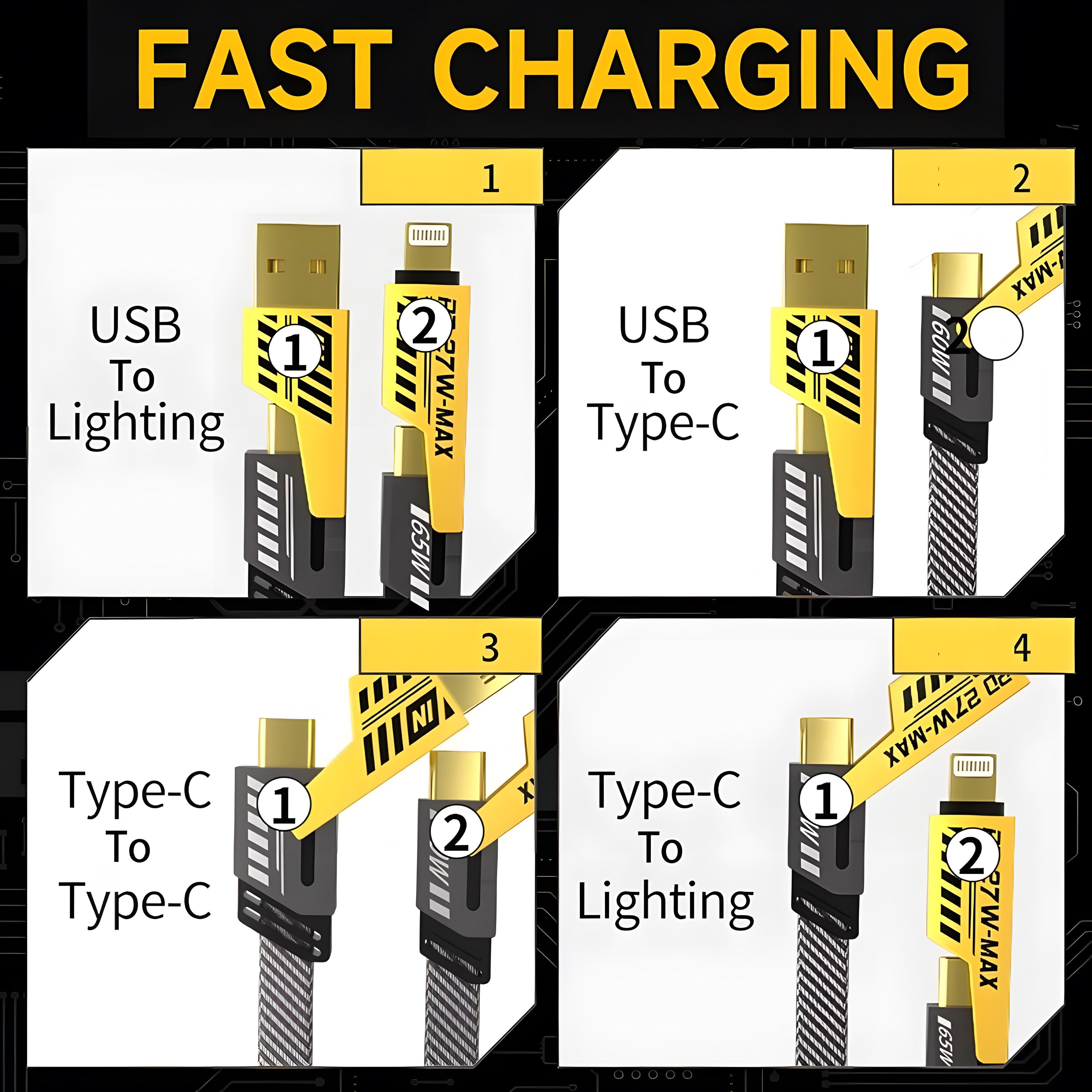 YIBAO LENTIVEN Kabel Data 4 in 1 Fast Charging HP Kabel Casan 4in1 Tipe C USB iOS Lightning USB PD27W
