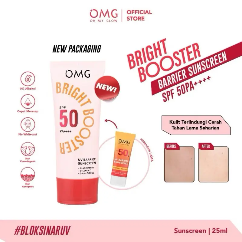 OMG Oh My Glow Bright Booster UV Barrier Sunscreen SPF 50 PA++++ | Niacinamide, Vitamin C, 0% Alchohol