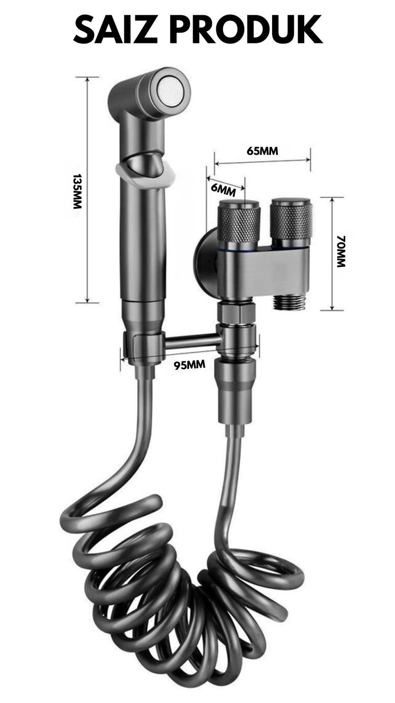 Product Introduction of Kran Cabang dan Jet Shower SUS 304 Toilet Hitam Matte 1/2 Inch dengan Selang 1.5M Kran Air Double Kran Washing Machine Bidet Spray 8