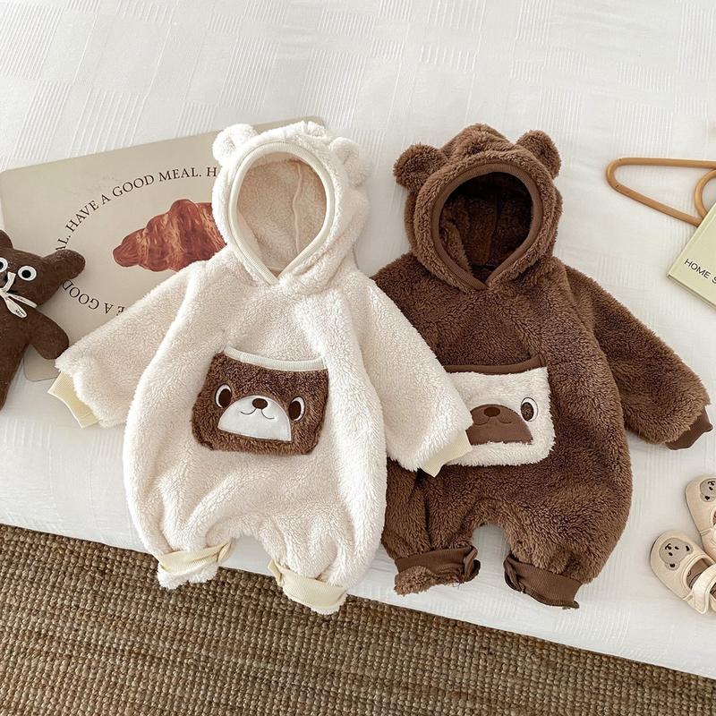 Bodysuit Mùa Thu Cho Bé Trai Và Bé Gái, Áo Liền Quần Trẻ Sơ Sinh, Gấu Nhỏ, Họa Tiết Nhồi Bông Có Túi, Áo Liền Quần Dài Tay, Quần Áo Trẻ Em 0-2 Tuổi