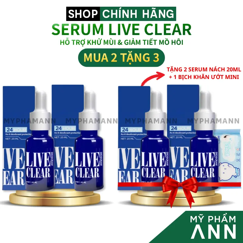 Khuyến Mãi 2 Tặng 3 Serum Hỗ Trợ Khử Hôi Nách, Hôi Chân, Hỗ Trợ Ngăn Tiết Mồ Hôi Dành Cho Cả Nam Và Nữ 20ml Live Clear Thanh Tô Cosmetic