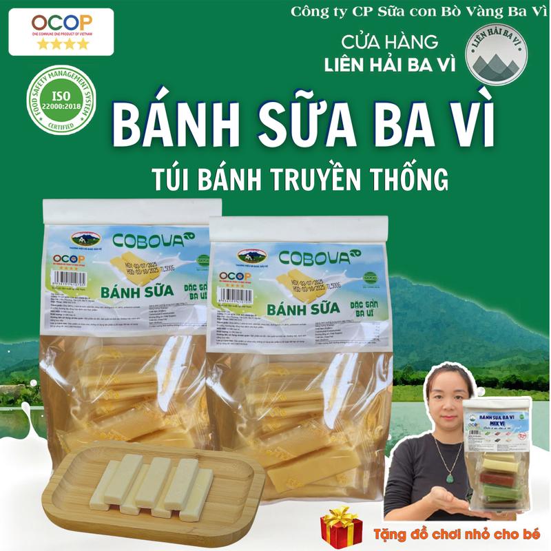 COBOVA - Túi 1kg Bánh Sữa Ba Vì Vị Truyền Thống Đặc Sản Ba Vì Con Bò Vàng Liên Hải Ba Vì OCOP 4 Sao Hộp 12 Thanh 500g Giao Quà Tặng Đồ Chơi Nhỏ