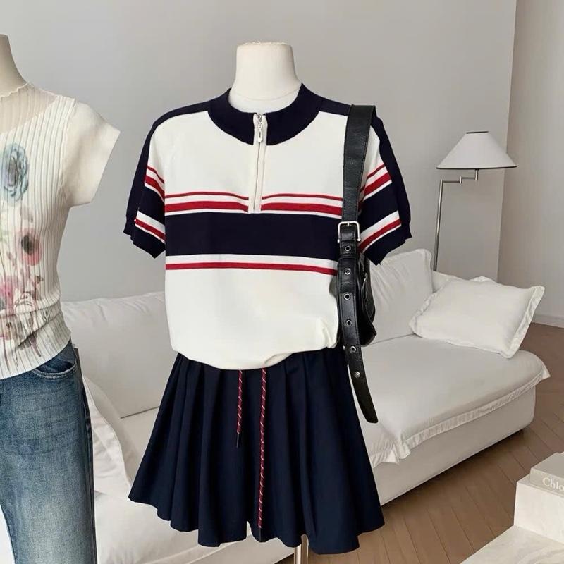 Áo len phối kẻ cổ khoá chất len mềm mịn A3