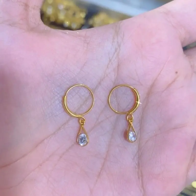 Anting ring mata air emas muda anting mata gantung ring anak setengah gram emas muda 0