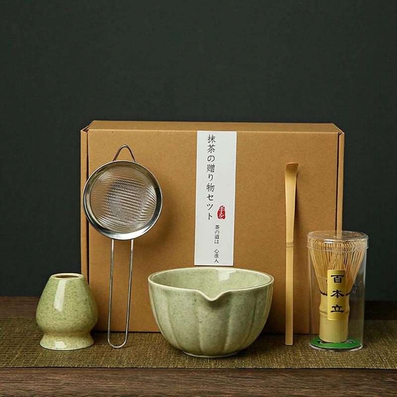 5pcs/set Matcha Tea Set Match Bowl Matcha Brush Bamboo Ceramic Tea-making Tools Matcha Making Set Gift Box