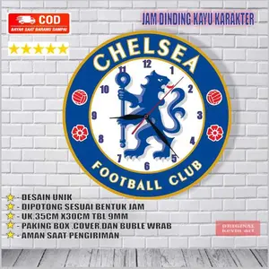 JAM DINDING KAYU UNIK MINIMALIS MODERN LOGO CHELSEA ARTISTIK KEREN 1 SET ISI 3 PCS PROMO MURAH KADO HADIAH CUSTOM