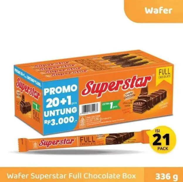 Superstar Triple Chocolate Wafer 385g 1 Box Isi 20 Full Chocolate Cokelat Camilan 2