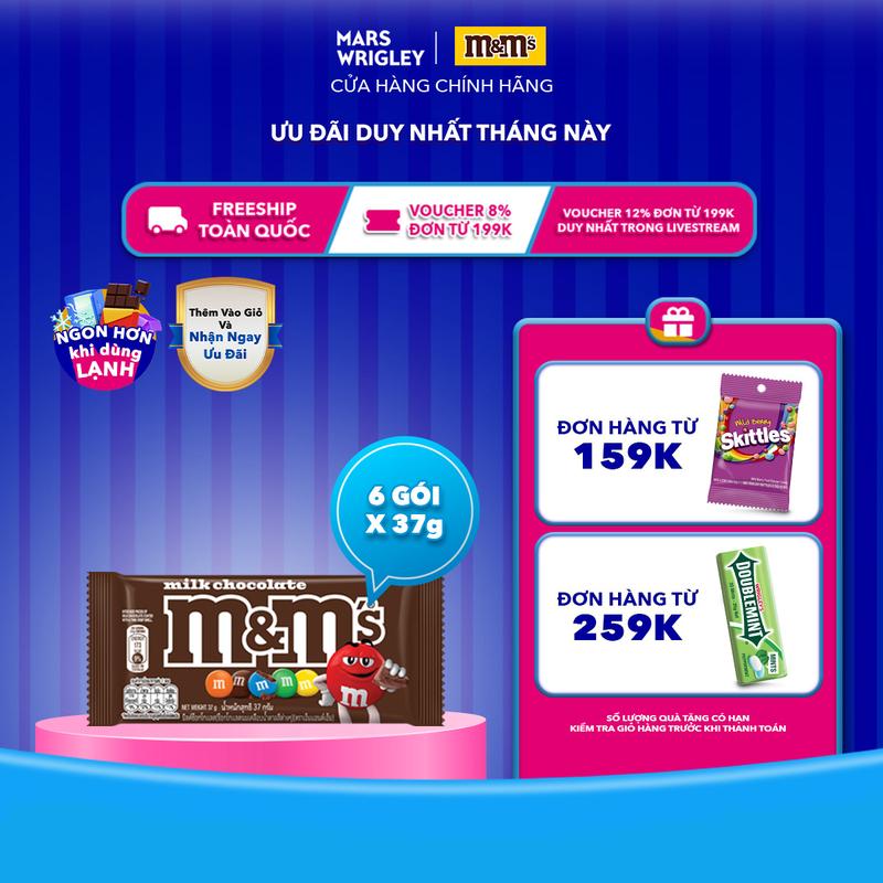 Combo 6 gói Kẹo Socola Sữa M&M'S 37g - Thức Ăn Vặt Socola - Snack