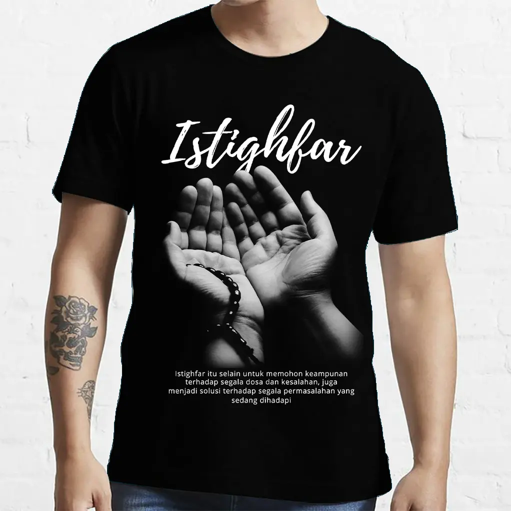 ISTIGHFAR | Kaos Cowok | Baju Pria Dewasa Keren | Tangan Pendek Simple | Oblong Santai | Motif Distro | Produk Lokal | EXITO APPAREL