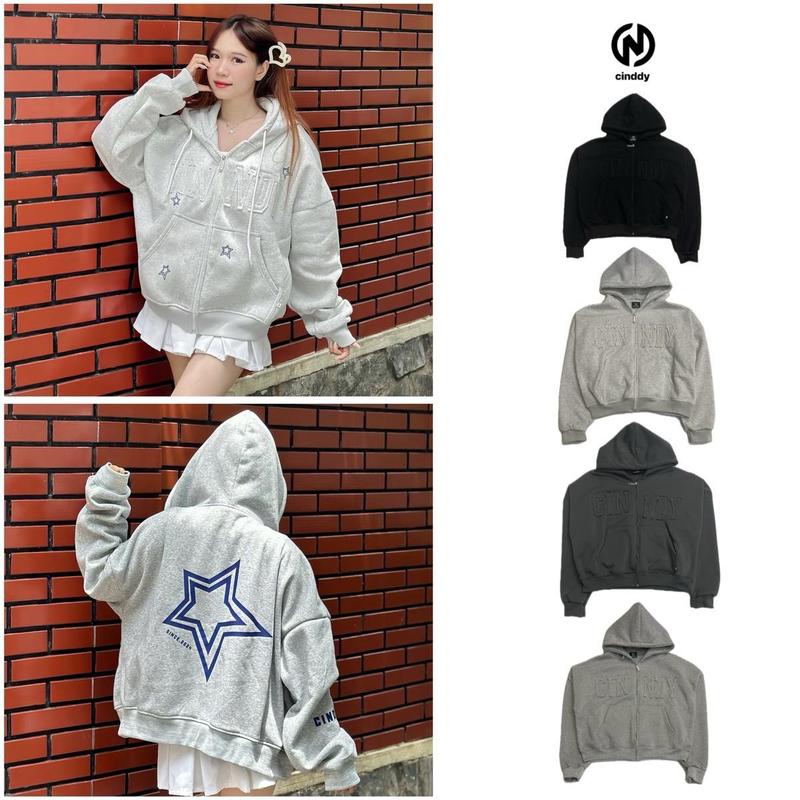  HODDIE BOXY-Áo Khoác hoodie Zip Boxy CINDDYBRAND In Hình Ngôi Sao Nam Nữ-HBC004 Nhung Top Hoodie Voi Dù áo khoác hoodie  zip áo hoodie Tim hoodie hoodie  rex Heart Heart 