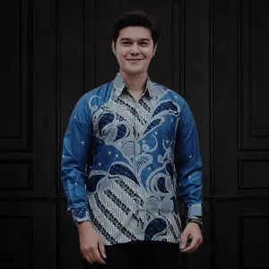 Kemeja Batik Pria Lengan Panjang Lapis Furing Motif Sidomulyo Biru Formal Casual All Ukuran Reguler Katun Baju Atasan Seragam