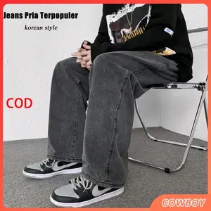 Celana jeans pria panjang snow black celana jeans pria Korean style original loose celana jeans oversize Denim Santai Straight Hitam Baggy Nyaman Stretch Slimfit cipung baggy jeans