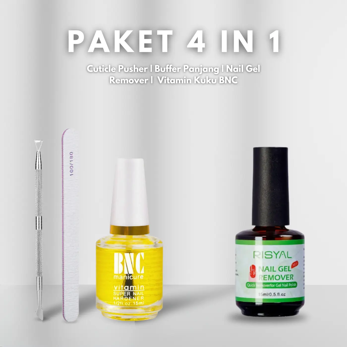 SET 4IN1 ALAT PEMBERSIH KUTEK GEL/15ML MAGIC REMOVER/SET 3IN1 ALAT MANICURE PENDORONG KUTIKULA/ASETON GEL POLISH INSTAN REMOVER Kuku Nail
