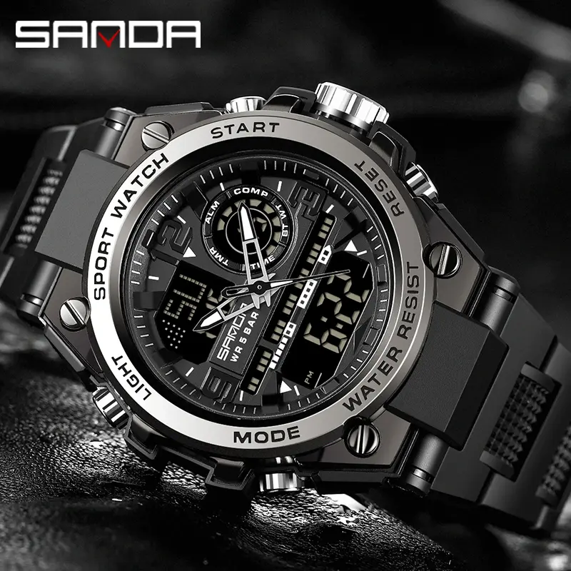 Đồng Hồ Điện Tử, SANDA, Phong Cách Cổ Điển 6024, Dành Cho Nam, Không Thấm Nước, Thích Hợp Cho Thể Thao, Đồng Hồ Kỹ Thuật Số, Thời Trang