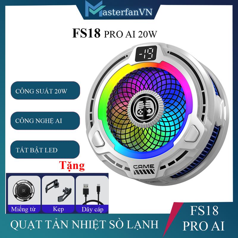 Quạt Tản Nhiệt Điện Thoại FS18 Pro AI Công Suất Lên Tới 24W Sò Lạnh Từ Tính ( tặng kèm ngàm kẹp) LED RGB gaming hiển thị nhiệt độ Mobile