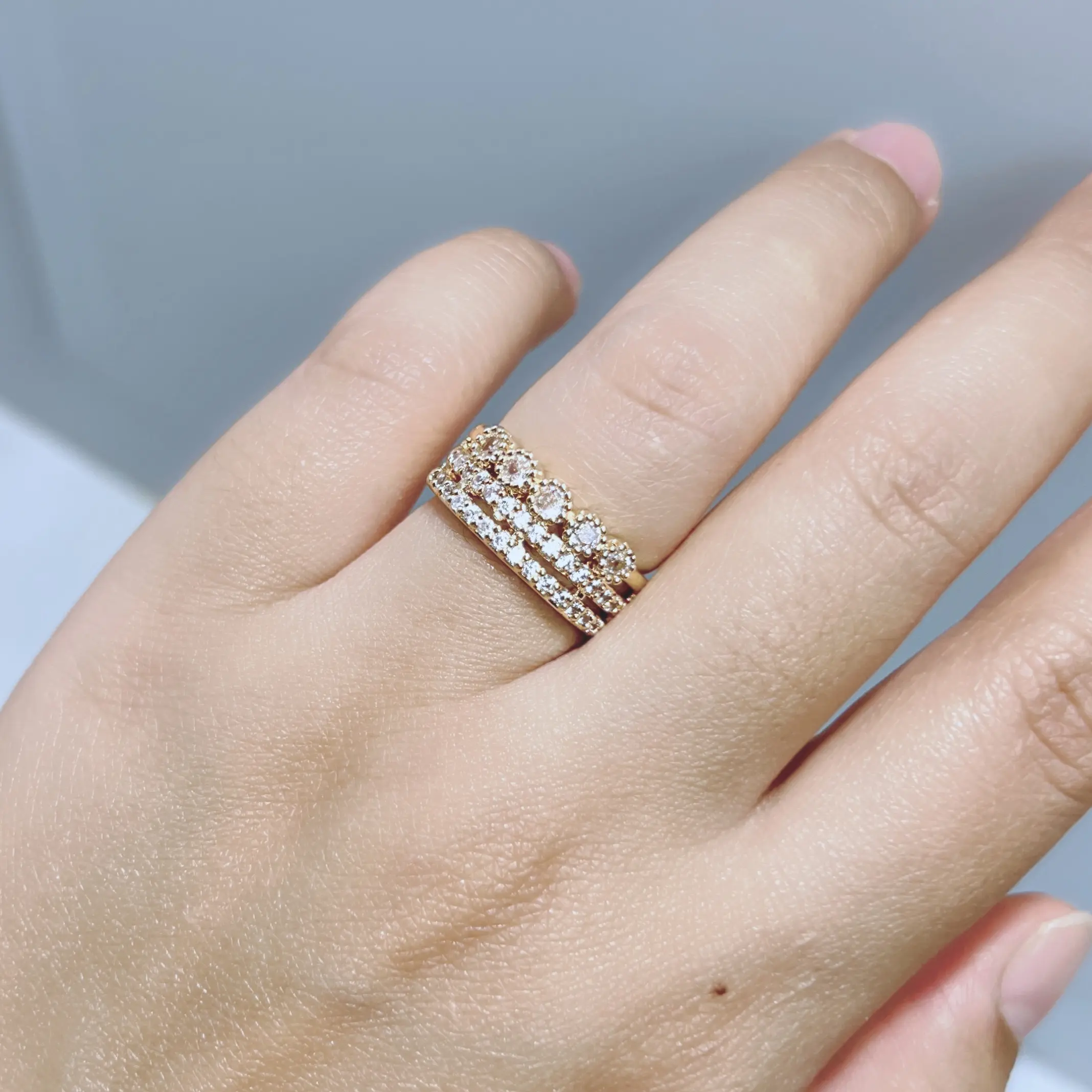 Cincin Wanita Mata Baris Tiga Layer CD04