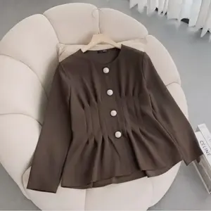 Sevina Blouse Atasan Wanita Slim fit Body Bahan Knit Premium Lengan Panjang Kancing Aktif Kemeja Kerja Casual Desain Peplum Elegan Terbaru Outfit Cewe Kekinian Viral