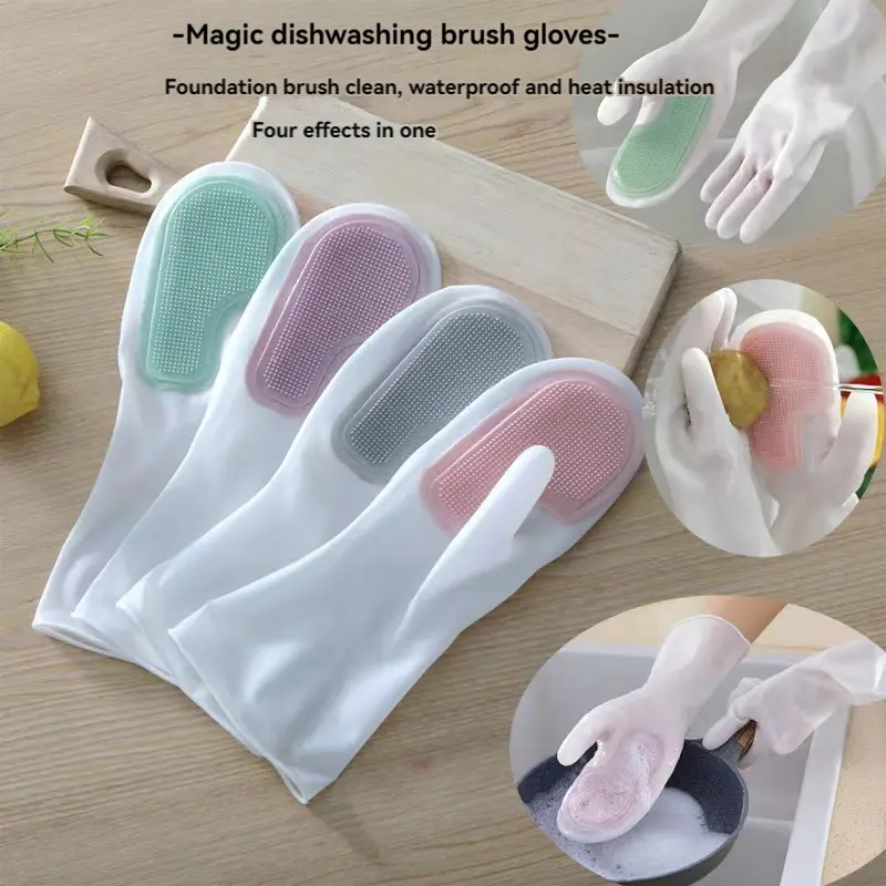 Găng tay giặt ma thuật, siêu bền, với lông bàn chải mềm silicon, găng tay làm việc nhà, cho nhà bếp gia đình Rửa Bát Chống Nước