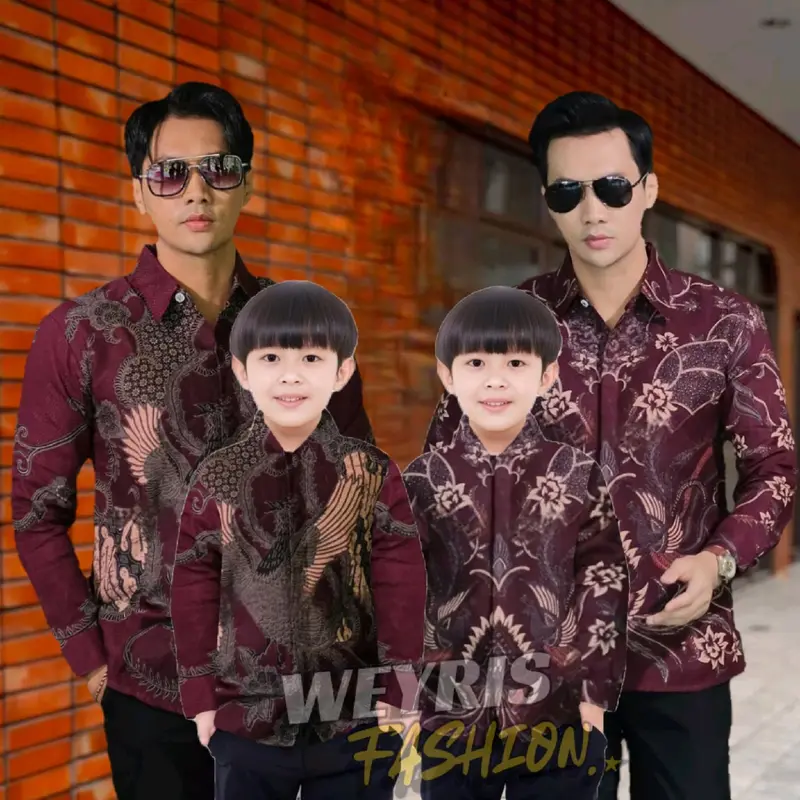 Couple Sweet Burgundy | Batik Couple Ayah dan Anak Laki-laki Kemeja Couple Keluarga Batik Weyrisfashion 0