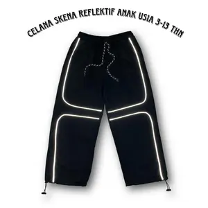 Celana Anak Skena Baggy Pants Terbaru Plat Menyala Laki-laki Perempuan Usia 4-15 Tahun Celana Strip Reflektif Bercahaya Bahan fleece