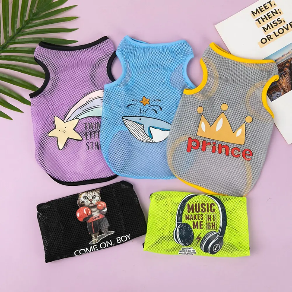 2023 Cartoon Breathable Polyester Fibre Soft Cat T-shirt Cat Costume Dog Clothes Puppy Vest