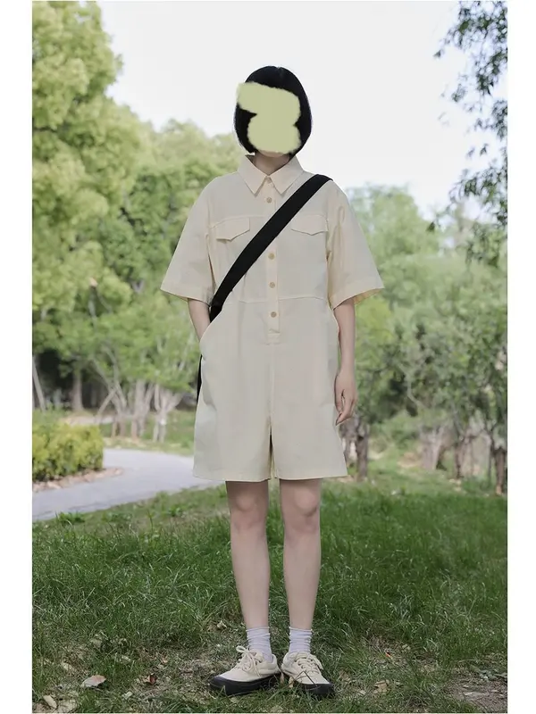 ESOM ROMPER WITH POCKET DETAIL UTILITY TWILL PLAYSUIT LOOSE WIDE LEG SHORT SLEEVE KOREAN STYE 1