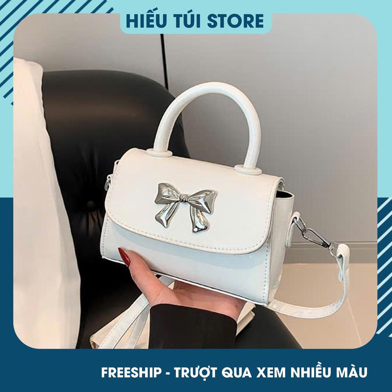 Túi xách bạc đeo chéo mini nữ cầm tay dáng đẹp hoạ tiết nơ bạc đi chơi đi tiệc dễ thương Hiếu Túi Store 626