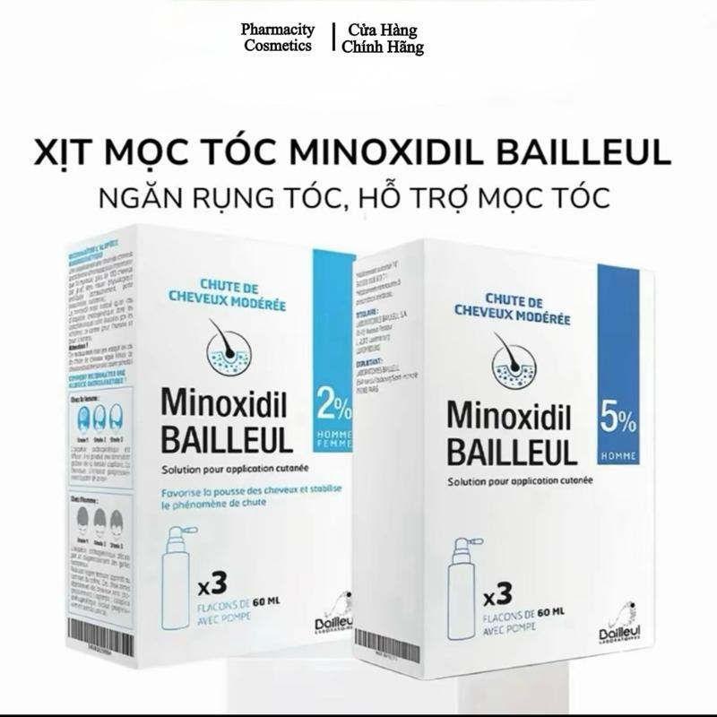 Xịt Mọc Tóc Minoxidil 2%, 5% Chính Hãng Pháp, hỗ trợ cải thiện tóc thưa, tóc rụng và các vùng hói một cách toàn diện