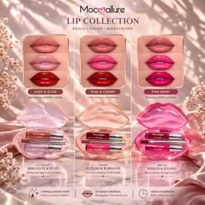 Mocallure Lindas Cajas de Labios Rosa Multiuso Glamurosa Exquisita para Chica Moda con Gloss y Líner de Labios