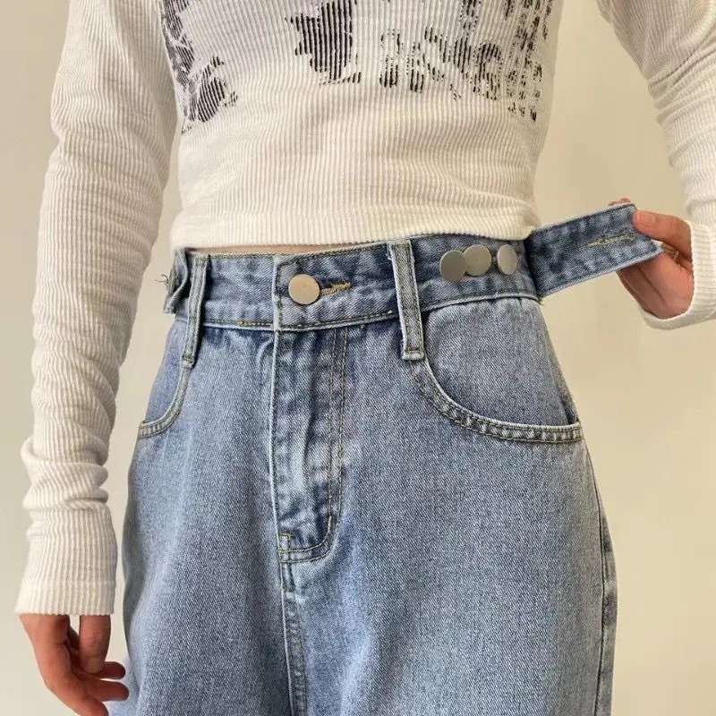 Celana Jeans Wanita Highwaist Kulot Jeans Pinggang Yang Dapat Disesuaikan