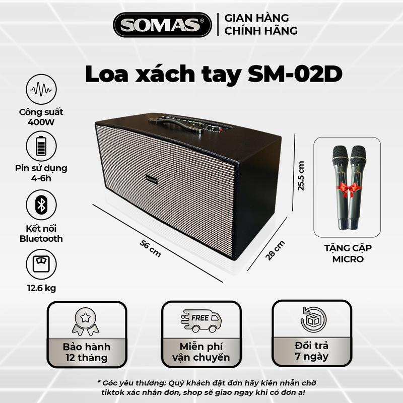   Live  Loa xách tay Bluetooth SM-02D Công Suất Lớn Karaoke Hay Tặng kèm 02 Micro cao cấp Nghe Nhạc Cực Hay Âm Thanh Lớn Sống Động Pin Trâu Chính Hãng BH 12 Tháng 